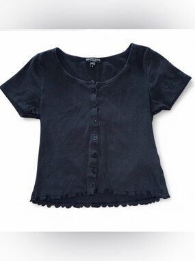 Black Ribbed Button-up Top